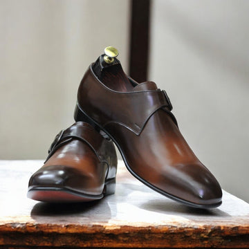 Handmade Menm Two Tone Monk Shoes Brown