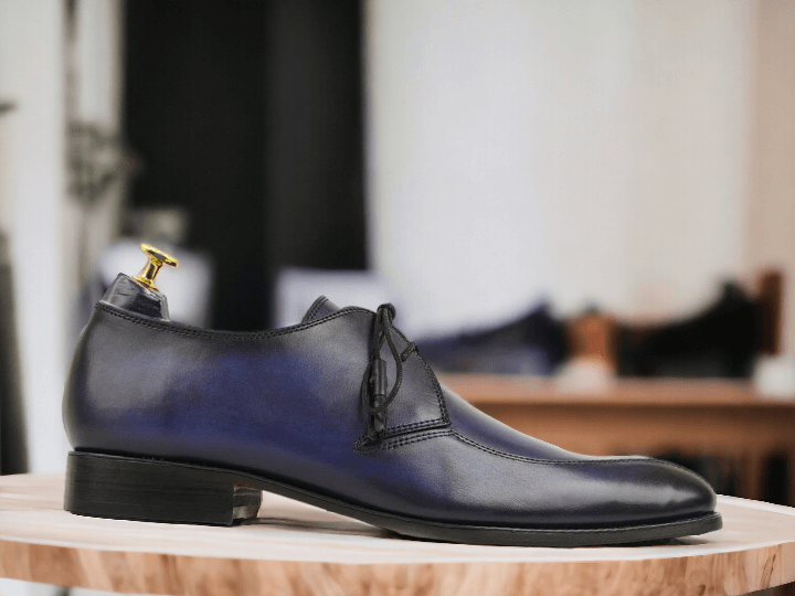 Expertly crafted with the finest quality blue leather, these Handmade Pure Genuine Blue Leather Shoes are a must-have for any stylish man. The lace-up design adds a touch of sophistication, while the pure leather construction guarantees durability and comfort. Elevate your shoe game with these timeless and luxurious shoes.