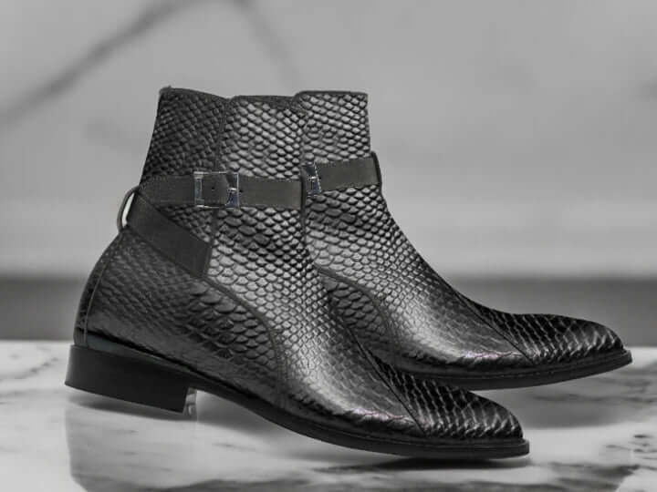 Bespoke Handmade Jodhpurs Python Leather Boots Men Designer Ankle boot