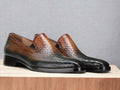 Handmade Men's Two-Tone Loafer Shoes with Python Print, Slip-On Moccasin Style