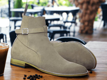 Ankle High Beige Suede Jodhpurs Boot, Handmade Boot, Luxury Fashion Boot