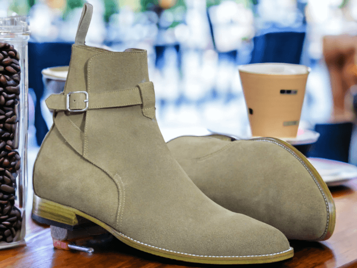 Ankle High Beige Suede Jodhpurs Boot, Handmade Boot, Luxury Fashion Boot