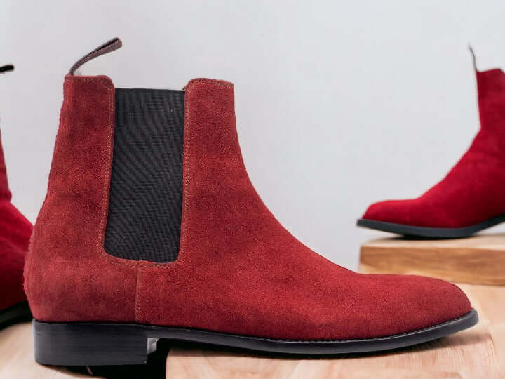 High Burgundy Leather Suede Chelsea Men's Boot