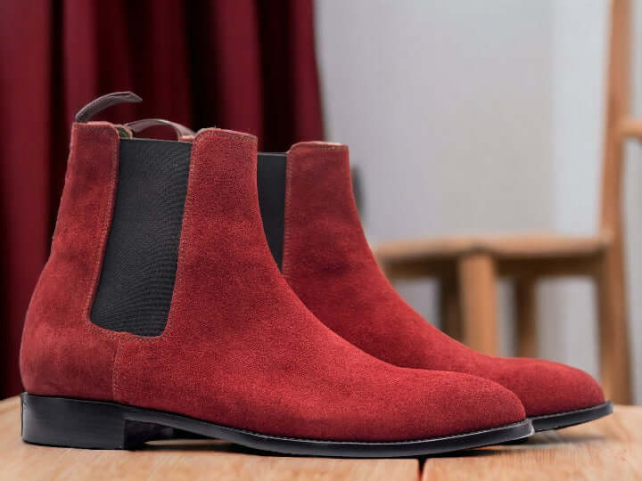 High Burgundy Leather Suede Chelsea Men's Boot