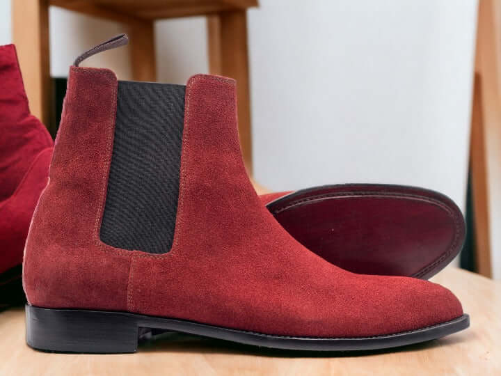 High Burgundy Leather Suede Chelsea Men's Boot