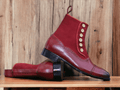 Handmade Men's Button Boots, Burgundy Leather And Suede Ankle Boot