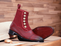 Handmade Men's Button Boots, Burgundy Leather And Suede Ankle Boot