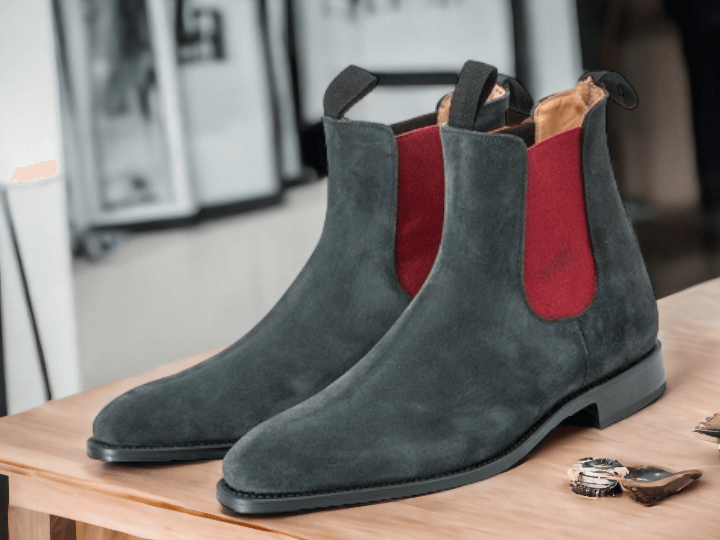 Ankle High Handmade Men's Chelsea Boot, Men's Gray Suede Luxury Formal Boot