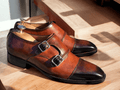 These Men's Handmade Burgundy Double Monk Buckle Strap Shoes feature a stylish burgundy hue and a handmade design for a unique and sophisticated look. The double monk buckle strap adds a touch of elegance and ensures a secure fit. Elevate your style with these high-quality, handcrafted shoes.