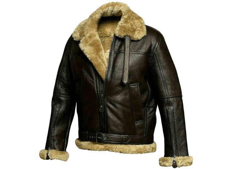 B3 Bomber RAF Aviator Warm Leather Jacket with Real Shearling for Winter