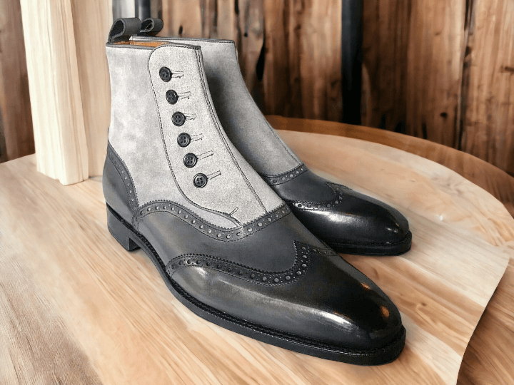 Our Handmade Ankle High Grey Button Boots are the perfect combination of craftsmanship and quality. Handcrafted from genuine leather, they provide a luxurious look and feel. With an adjustable fit and a classic style, these boots have everything you need for enduring style.