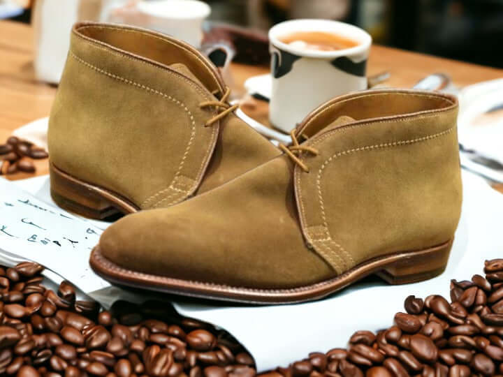 Crafted with premium suede leather, these bespoke chukka lace-up boots offer a sophisticated look. Featuring a luxurious leather sole and durable quality, these boots provide ultimate comfort and long-lasting style.