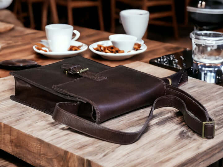 Bespoke Men's Dark Brown Shoulder Bag , Cross Body Genuine Leather Bag