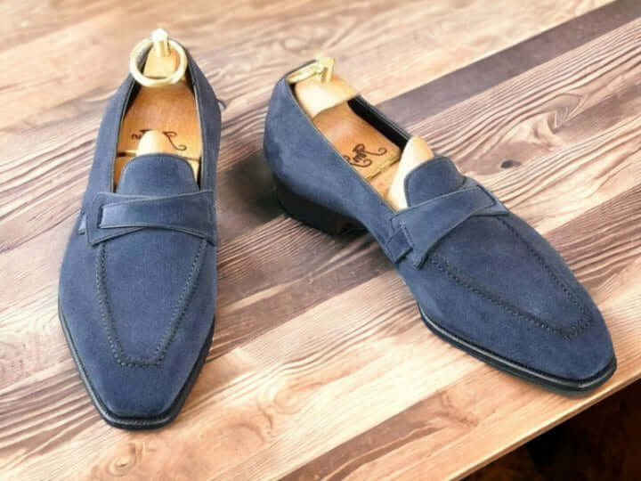 Bespoke New  Black Suede Penny Loafer Shoes, Men's Slip On Casual Shoes, Street Wear Shoes