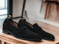 Introducing our Bespoke New Black Suede Penny Loafer Shoes - the perfect blend of style and comfort. These slip-on casual shoes are a must-have for any fashion-forward man's wardrobe. Made with high-quality materials and designed for street wear, these shoes will elevate your look.