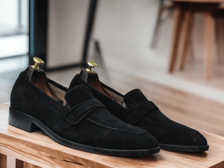 Introducing our Bespoke New Black Suede Penny Loafer Shoes - the perfect blend of style and comfort. These slip-on casual shoes are a must-have for any fashion-forward man's wardrobe. Made with high-quality materials and designed for street wear, these shoes will elevate your look.