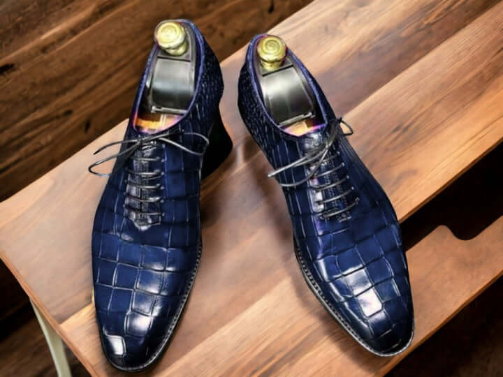 Men Handmade Alliagtor Print Oxfords Whole Cut Shoes