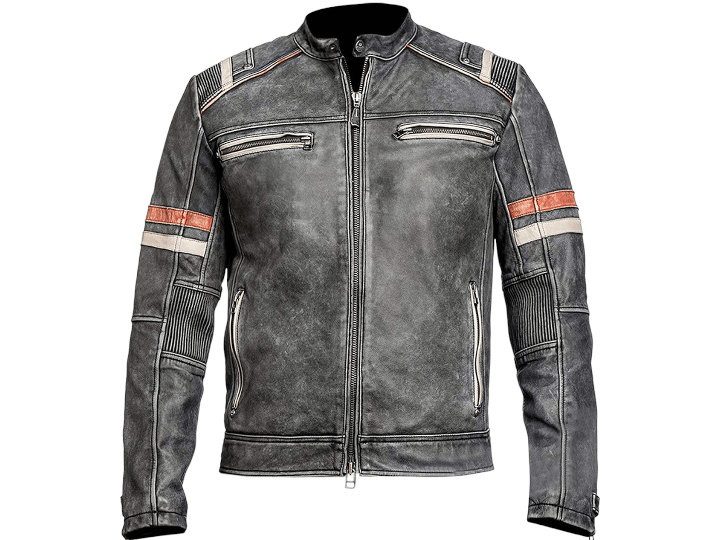 Cafe Racer Retro Distressed Leather Jacket - Motorcycle Vintage Leather Jacket Men