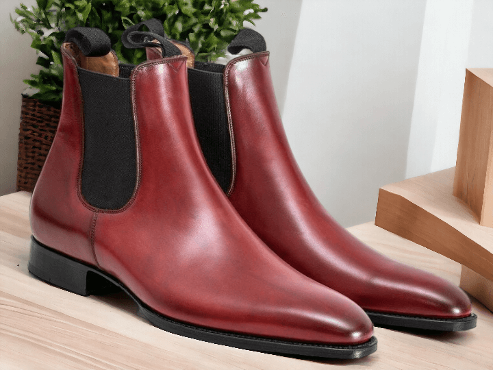 Handmade Ankle High MAron Chelsea Leather Boot, Party Wear Boot, Men's Out Wear Ankle boots