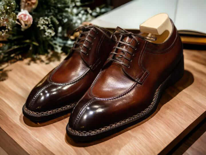 Bespoke Brown Leather Split Toe Shoes , Leather Dress Shoes for Men's