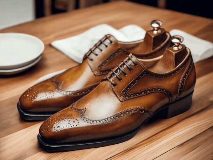 Custom Made Shoes Men, Handmade Leather Patina Shaded Brogue Dress Shoes For Men