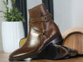 Hand Stitched Men's Brown Genuine Leather Boot, Ankle High Jodhpur Boot