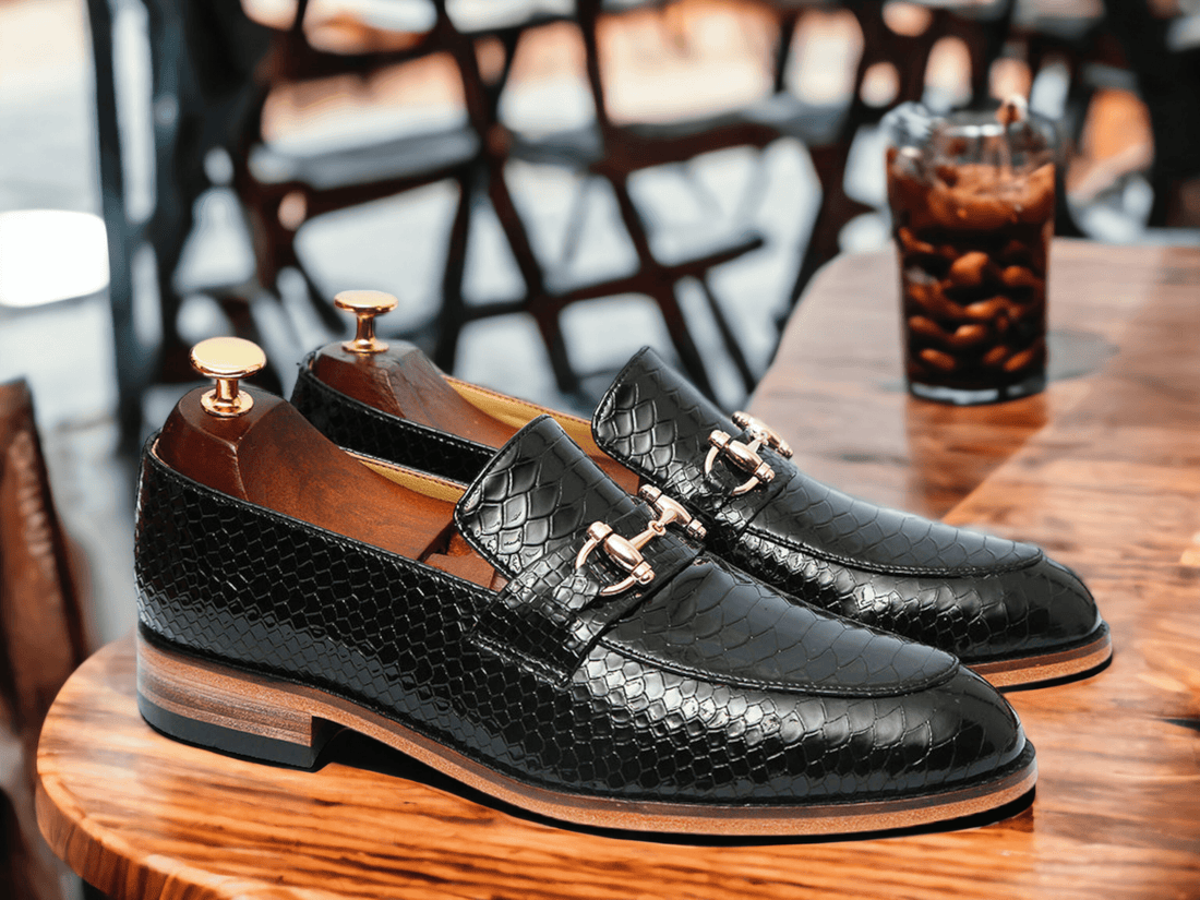 Handmade Black Alligator Loafer Shoes, Horse bit Style Shoes, Loafer Moccasin Shoes