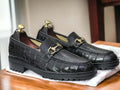 Handmade Black Loafer Horsebit Style Alligator Shoes,Slip On Moccasion Shoes