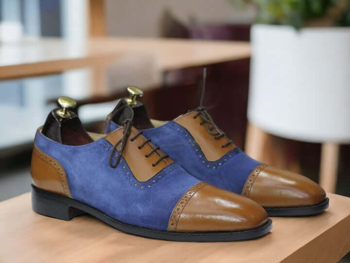 Handmade Men's Suede Cap Toe Shoes