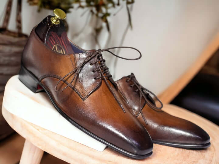 Handmade Brown Genuine Cow Hide Leather Shoes, Men's Whole Cute Lace Up Shoes