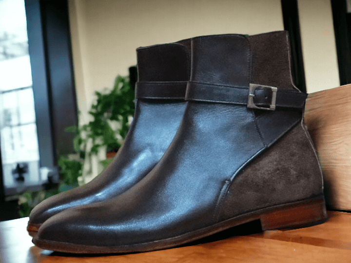 Expertly crafted by hand, these Men's Brown Leather &amp; Suede Jodhpurs Boots are the perfect blend of sophistication and durability. The high-quality leather and suede provide a comfortable fit, while the timeless design adds a touch of style to any outfit. Trust in the expert craftsmanship for long-lasting wear.