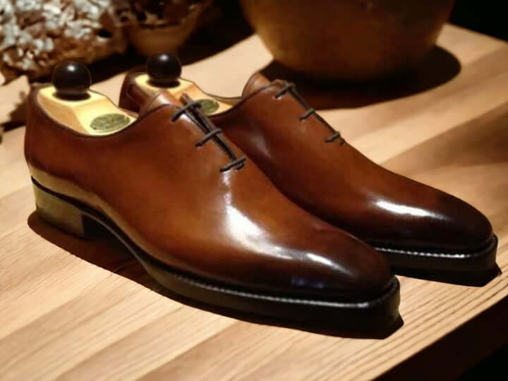 Handmade Brown Lace Up Leather Shoes, Plain Toe Shoes, Office Shoes For Men's