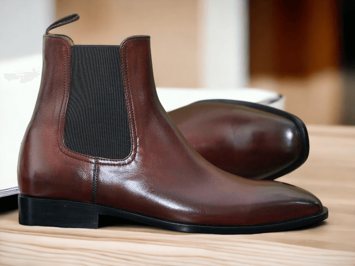 Handmade Ankle High Burgundy Chelsea Leather Boot, Party Wear Boot