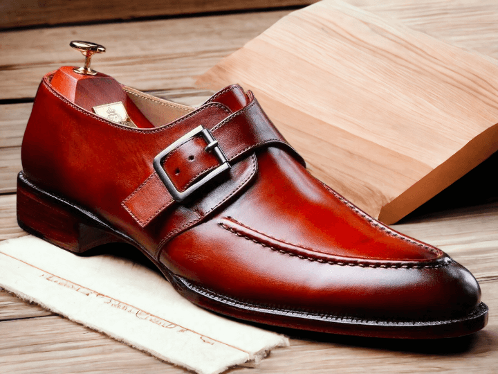 New Men's Handmade Burgundy Monk Buckle Shoes, Men's Leather Party Wear Shoes