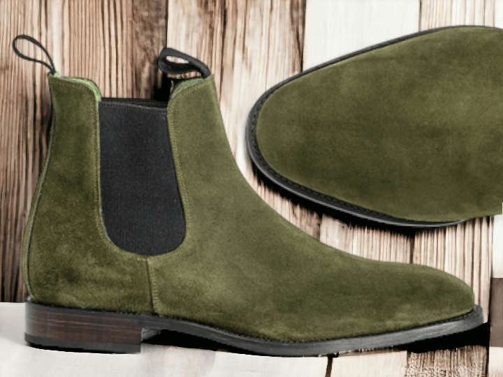 Handmade Men Olive Green Chelsea Boots, Men's Slip On Ankle High Boots