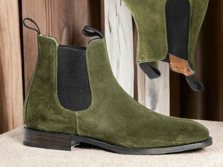 Handmade Men Olive Green Chelsea Boots, Men's Slip On Ankle High Boots