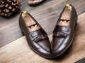 Handmade Chocolate Brown Fringe Penny Loafer Shoes, Leather Shoes, Loafer Shoes