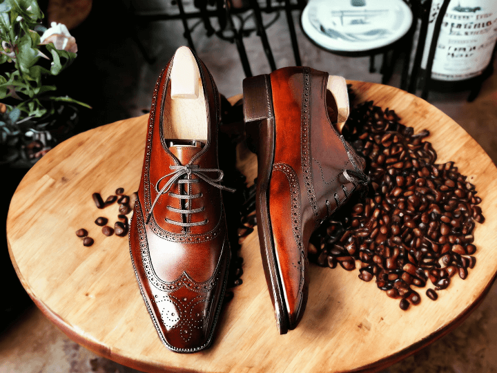 Handmade Dark Brown Wing Tip Lace Up Shoes, Leather Shoes, Brogue Toe Men's Shoes