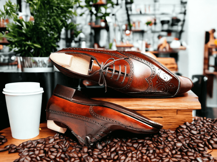 Handmade Dark Brown Wing Tip Lace Up Shoes, Leather Shoes, Brogue Toe Men's Shoes