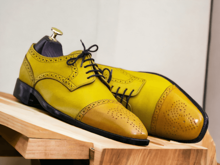 Handmade Elegant Two Tone Leather Cap Toe Shoes,Semi Brogue Oxford Men's Shoes