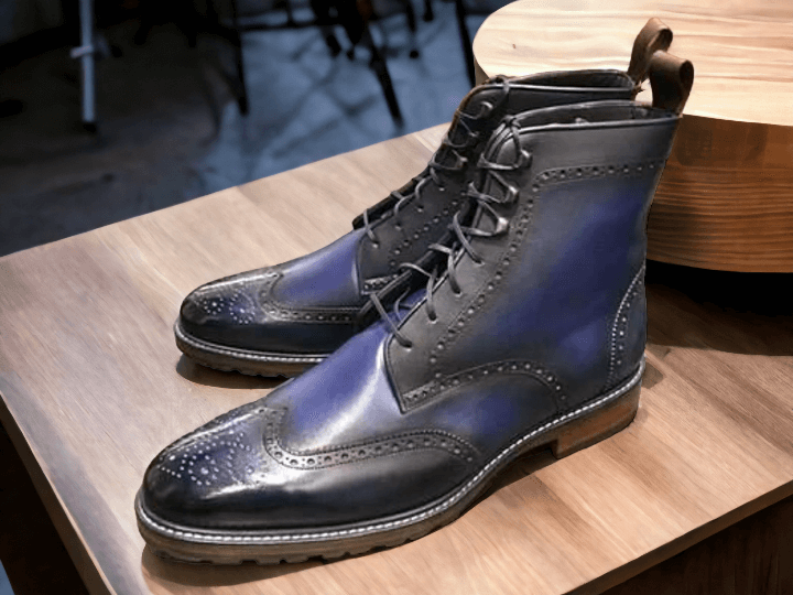 Handmade Leather Brogue Ankle Boots, Office Leather Boots, Biker Boots, Brogue Style Boots