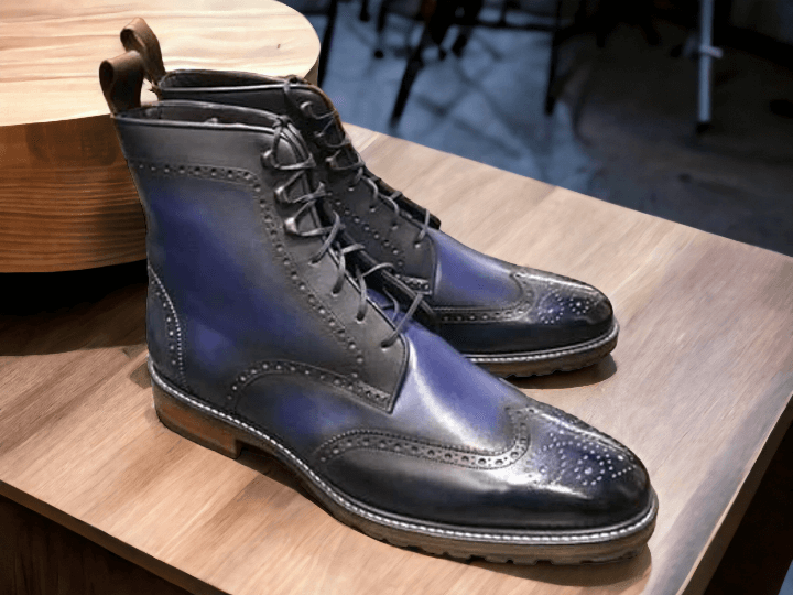 Handmade Leather Brogue Ankle Boots, Office Leather Boots, Biker Boots, Brogue Style Boots