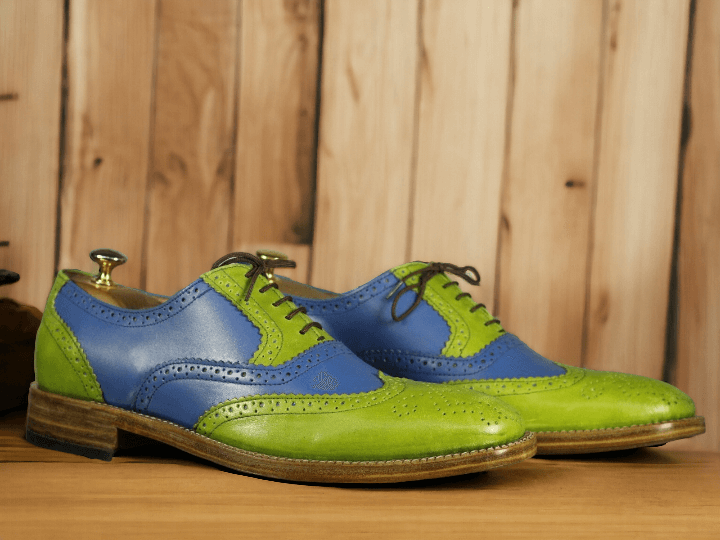 Expertly crafted and designed, these Handmade Men Blue Green Wing Tip Brogue Leather Lace Up Shoes are the perfect combination of style and comfort. Made from high quality leather, these shoes provide both durability and sophistication. The intricate wing tip design adds a touch of elegance, making these shoes a must-have for any fashion-forward man.