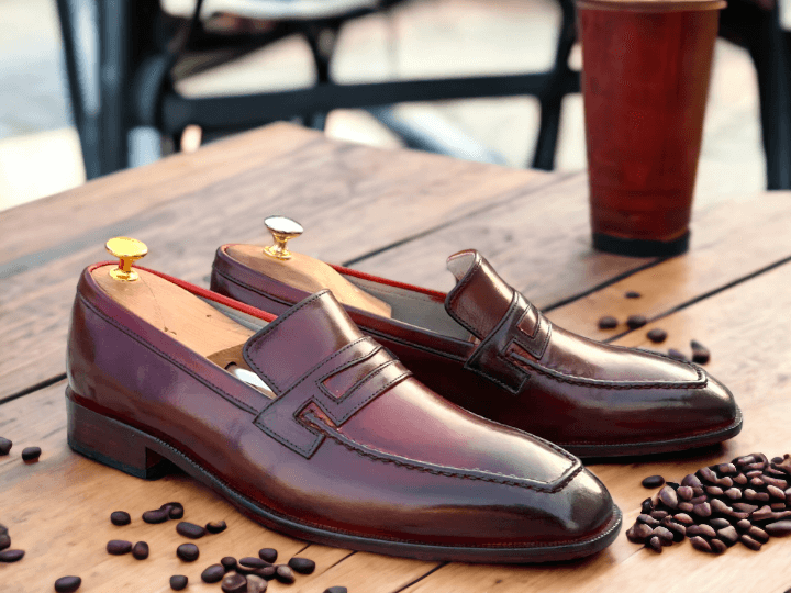 Handmade Men Leather Shoes, Dress Slip on Shoe, Stylish Casual Loafer Shoe, Burgundy Leather Shoes