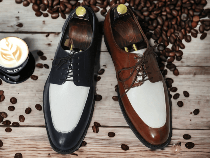 Handmade Men Leather Shoes ,Handmade Leather Shoes, Dress Derby Lace up Shoe,Black White Leather Shoes