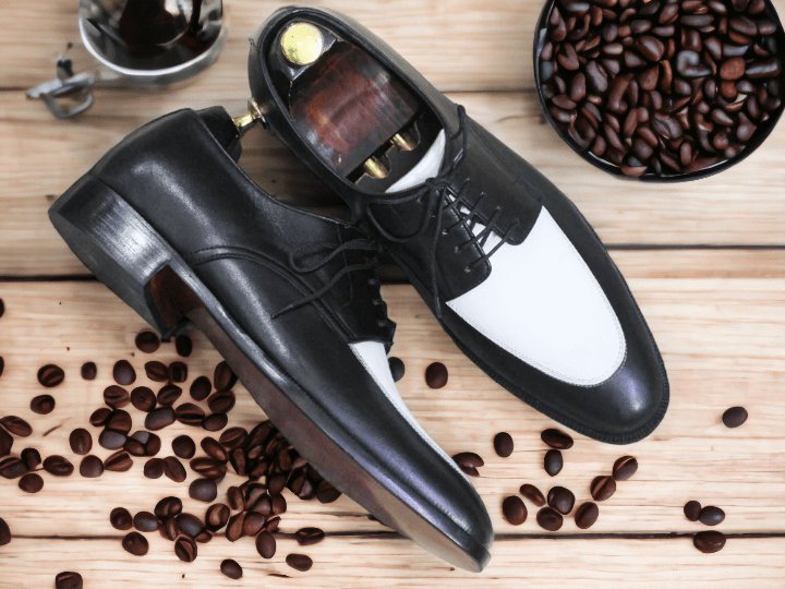 Handmade Men Leather Shoes ,Handmade Leather Shoes, Dress Derby Lace up Shoe,Black White Leather Shoes