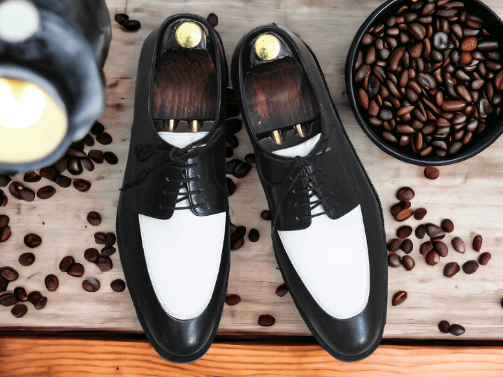 Handmade Men Leather Shoes ,Handmade Leather Shoes, Dress Derby Lace up Shoe,Black White Leather Shoes