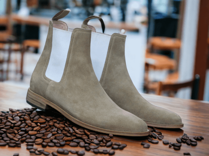 Handmade Men Suede Beige Chelsea Boots, Long Boots Men's Slip On Ankle High Boots