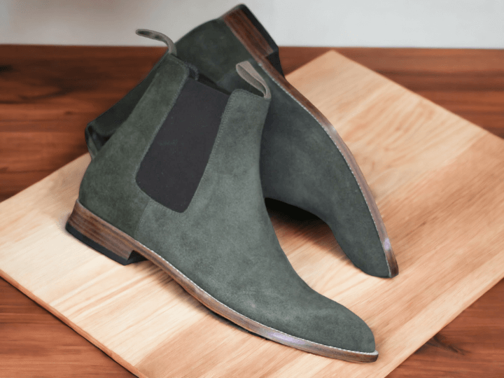 Handmade Men Suede Green Chelsea Boots, Long Boots, Men's Slip On Ankle High Boots