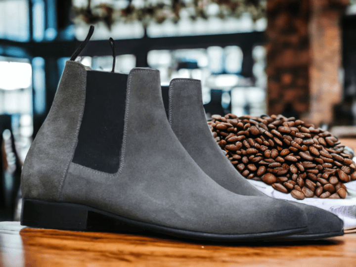 Handmade Men Suede Grey Chelsea Boots, Men's Slip On Ankle High Boots